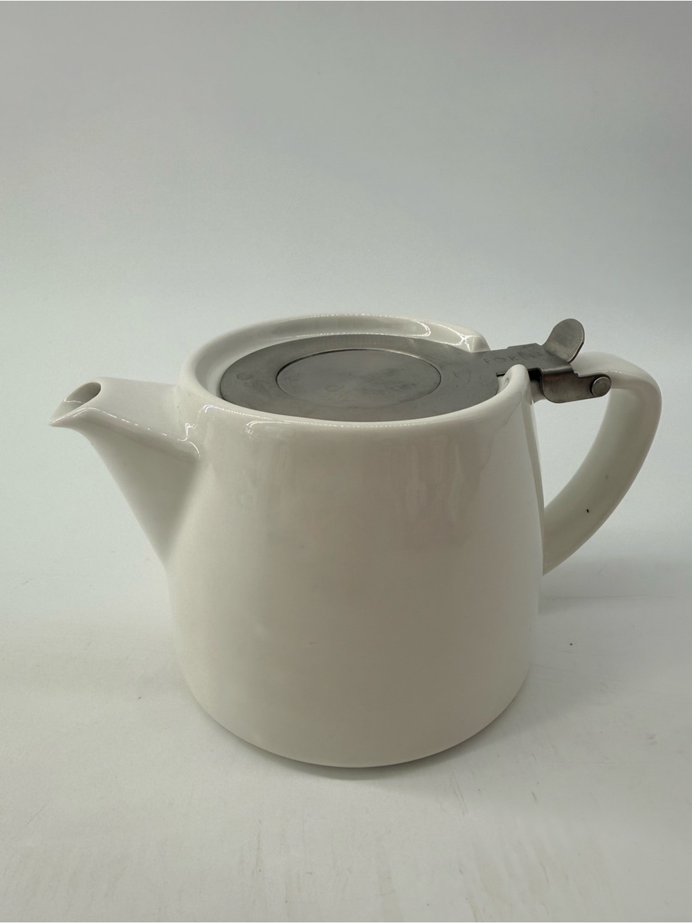 White Ceramic Teapot with Stainless Steel Infuser Lid